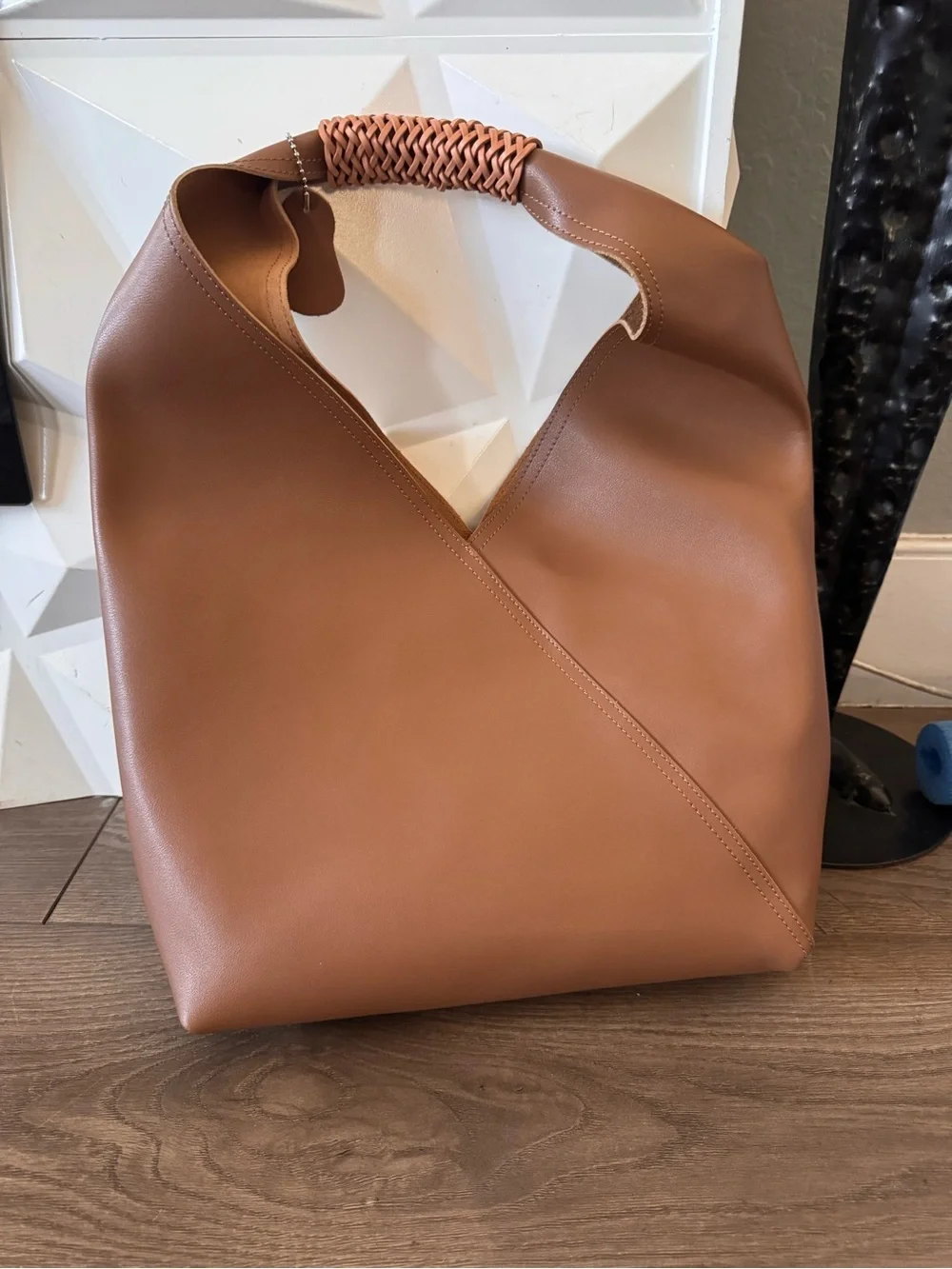 Brown faux Leather Braided-Handle Hobo Bag